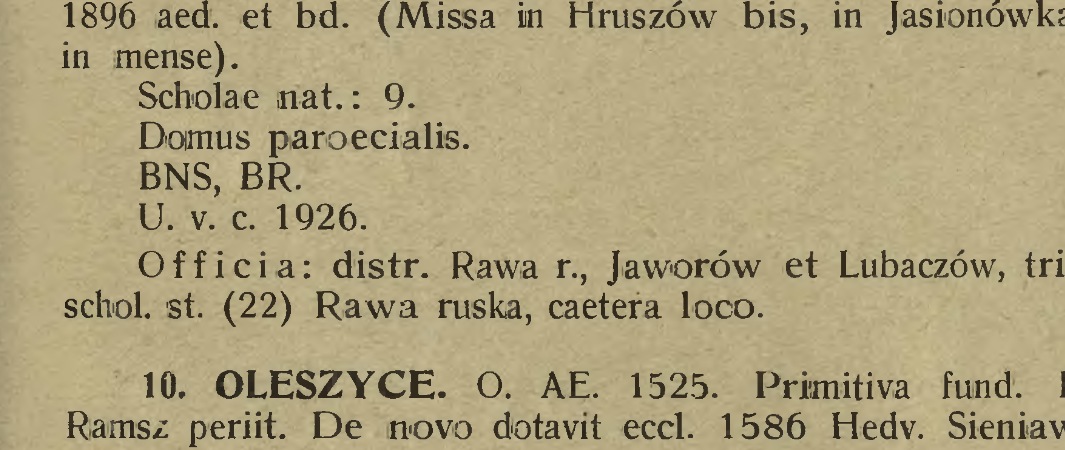 Opis parafii Oleszyce i miejscowo�� Mi�k�w w schematyzmie z 1936 roku