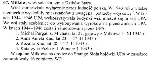 Fragment publikacji dotyczący Miłkowa